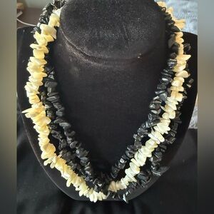 Elegant Black and Cream Stone Necklace